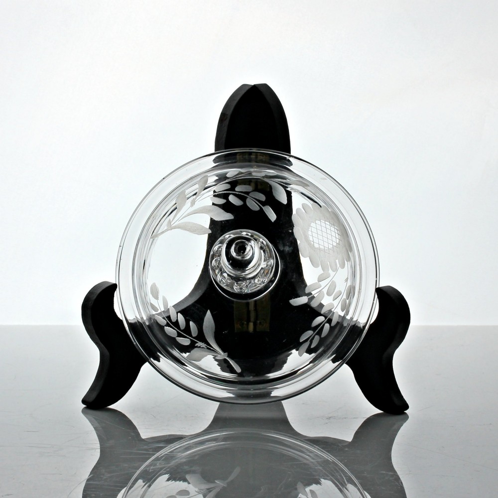 Georgian rare engraved glass sugar bowl or preserve pot with acorn finial View VII