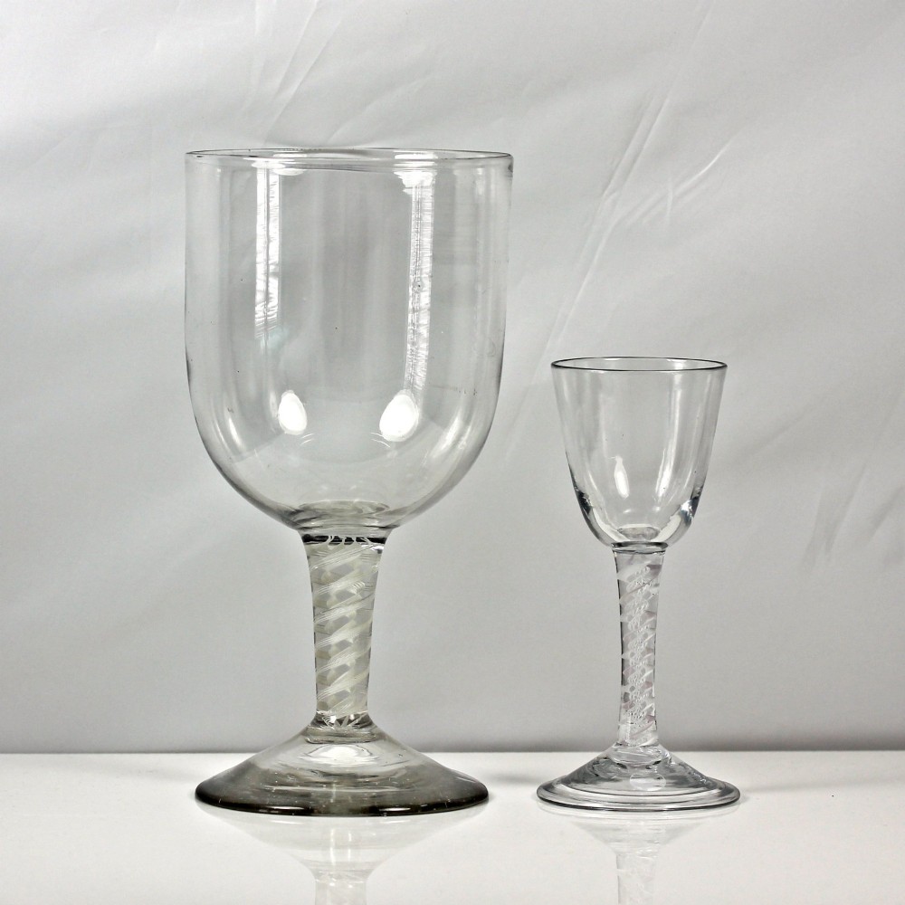 Georgian very large ceremonial double opaque twist wine goblet
