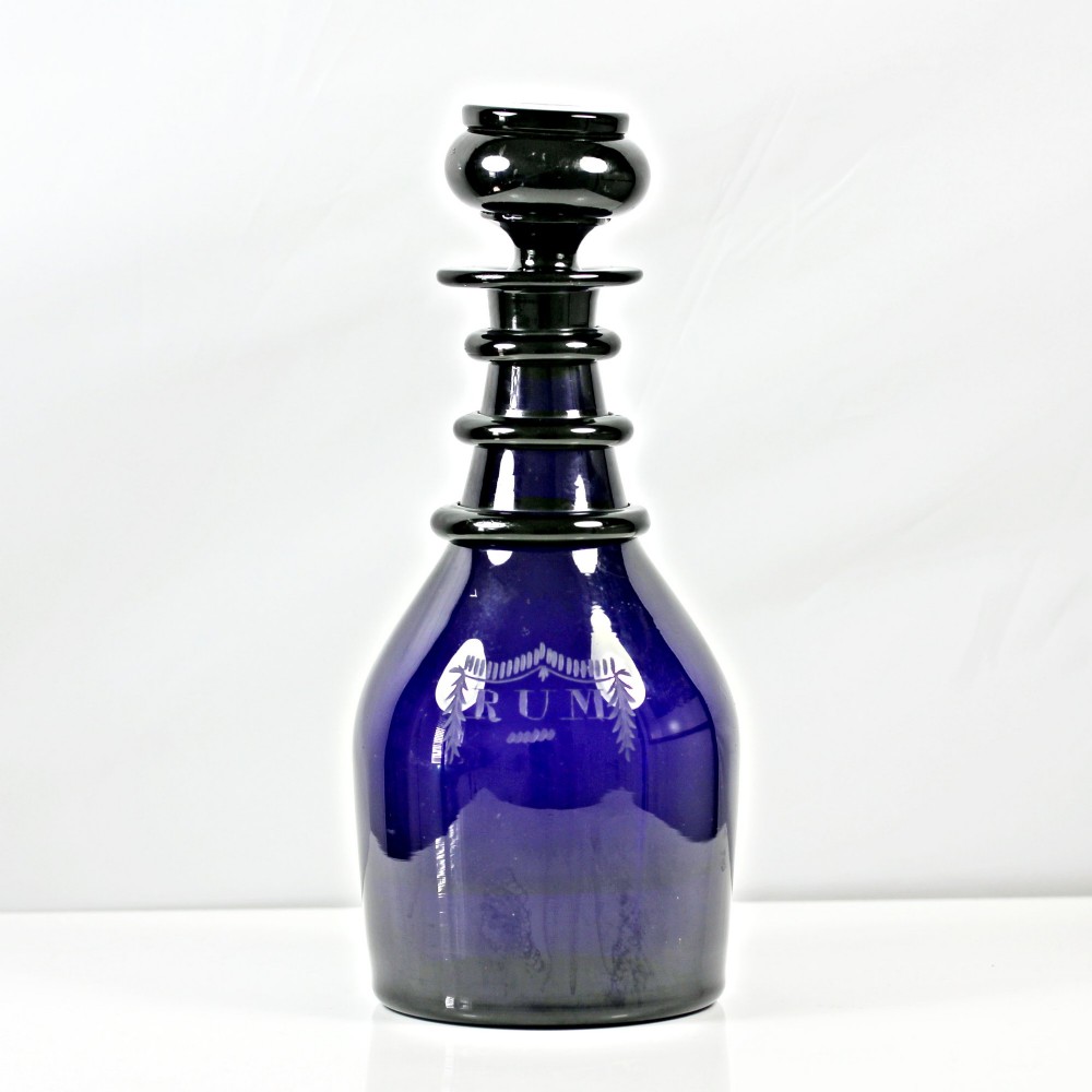 Rare William IV/early Victorian Bristol blue three ring Rum decanter