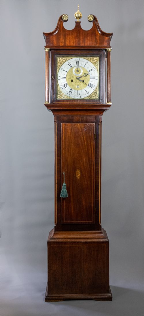 Early Longcase Brass Dial Oak Case By Kirkham In Holywell
