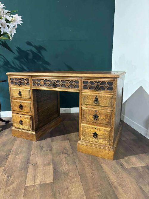 Vintage Oak Desk with Leather Inset Top
