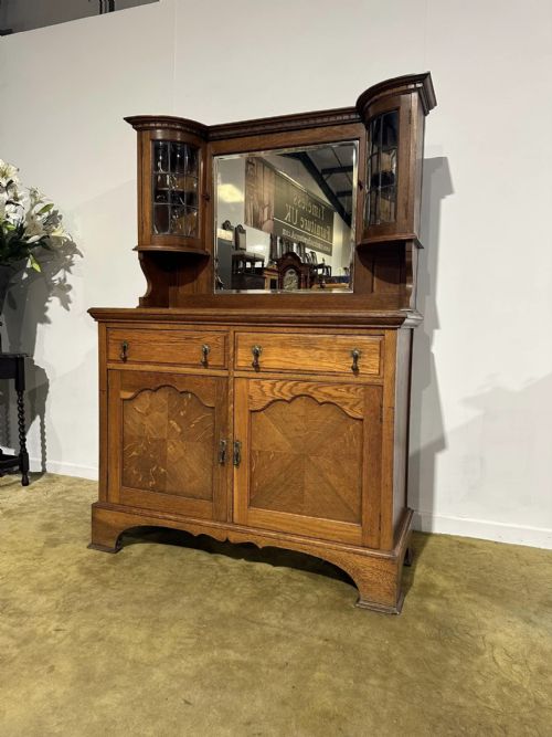 Vintage golden oak mirror backed sideboard 