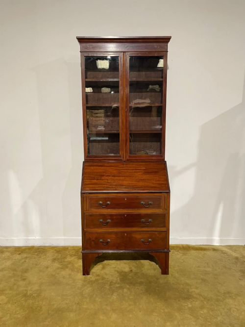 Edwardian inlaid mahogany bureau bookcase