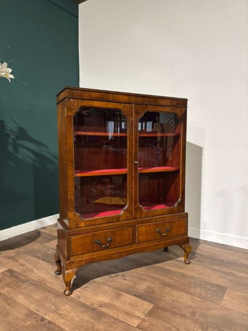 1930's walnut display cabinet / bookcase.