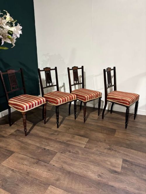 Set Of Four Victorian Inlaid Mahogany Dining Chairs