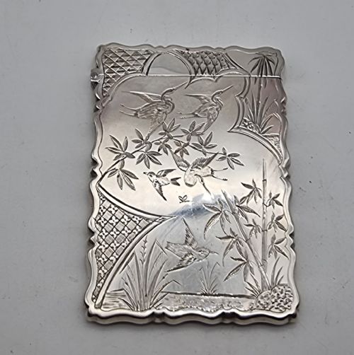 SUPERB AESTHETIC TASTE ANTIQUE SILVER CARD CASE BIRMINGHAM1876