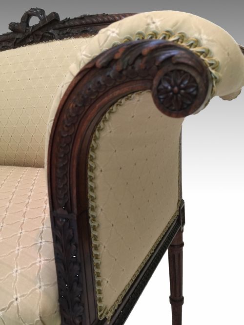 ANTIQUE VICTORIAN CARVED ROSEWOOD WINDOW SEAT SOFA - ADDITIONAL PHOTO 1