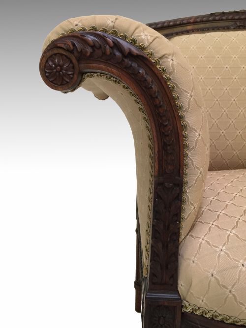 ANTIQUE VICTORIAN CARVED ROSEWOOD WINDOW SEAT SOFA - ADDITIONAL PHOTO 2