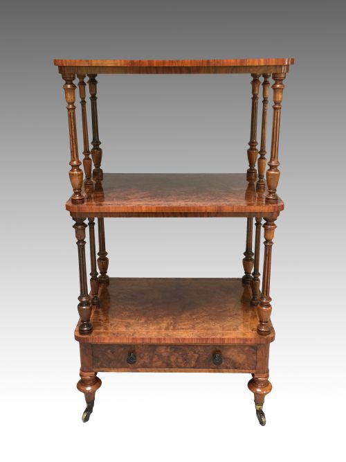 ANTIQUE VICTORIAN GILLOWS WALNUT WHATNOT WITH TULIPWOOD CROSSBANDINGS - ADDITIONAL PHOTO 1