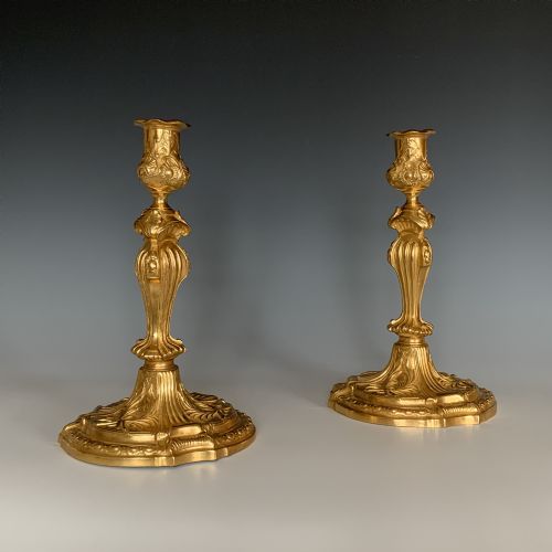 antique french louis xv style ormolu candlesticks - CATEGORY: ANTIQUE LIGHTING - DATED 1880