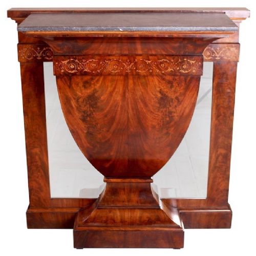 Continental Inlaid Mahogany Marble-topped Console