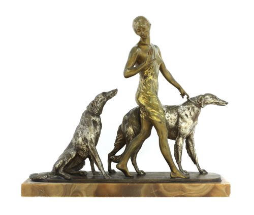 Art Deco Patinated and Silvered Bronze Sculpture
