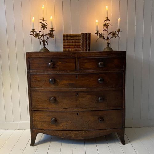 C19th Mahogany & Oak Bow Front Chest of Drawers
