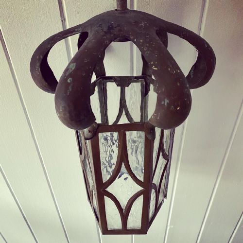 An Art Nouveau Copper and Glass Lantern