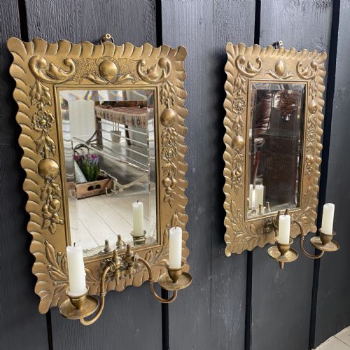 Pair of Arts & Crafts Brass Mirrored Wall Sconce