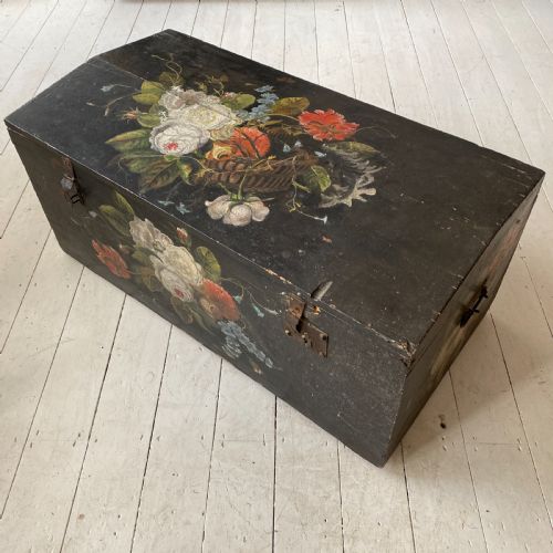 19th Century Ebonised and Painted Pine Trunk