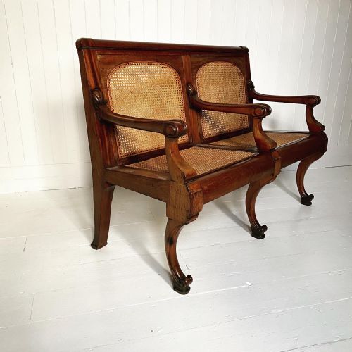 19th Century Colonial Mahogany and Cane Hall Seat