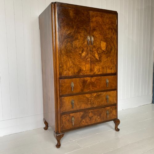 Art Deco Figured Walnut Compactum Linen Press