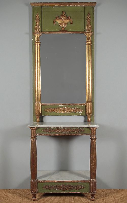 C19th Painted & Gilded Pier Mirror Console Table