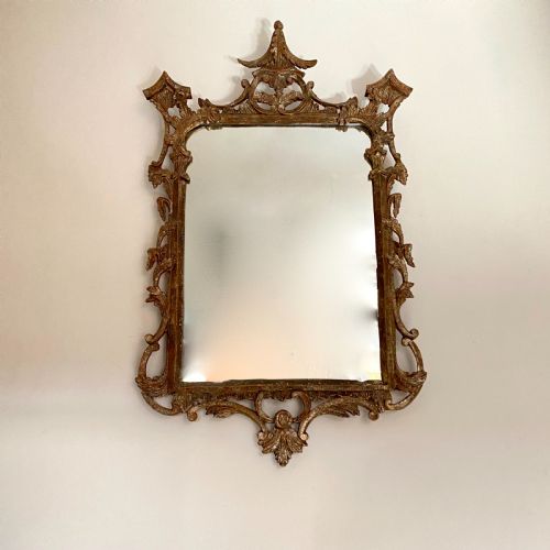 Carved Silver Giltwood Chippendale Style Mirror