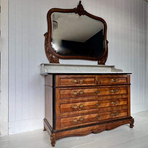 Grand Scale French Walnut & Marble Dressing Chest