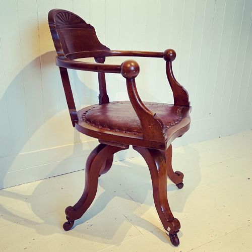 Mahogany and Leather Tub Desk Chair Circa 1910