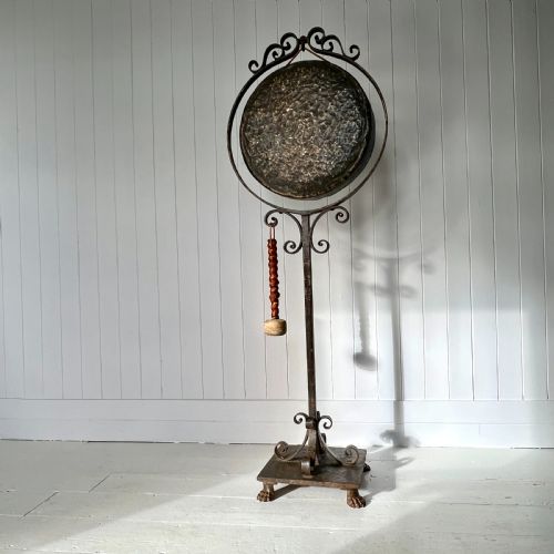 Antique Wrought Iron and Bronze Dinner Gong