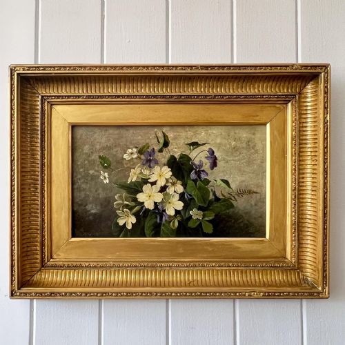 Victorian Still Life Wild Flowers Oil on Board