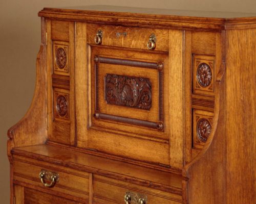 VICTORIAN LIGHT OAK BUREAU CABINET - ADDITIONAL PHOTO 5