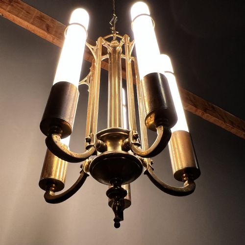 Art Deco Brass Five Arm Chandelier
