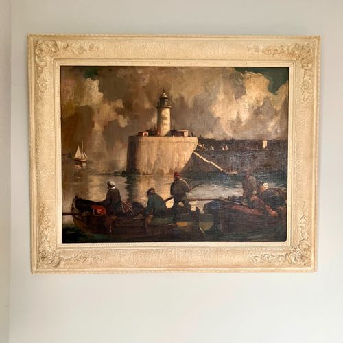The Lighthouse, Newhaven Oil Painting by William Hyams (1878-1952)