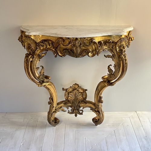 C19th Rococo Giltwood and Marble Console Table