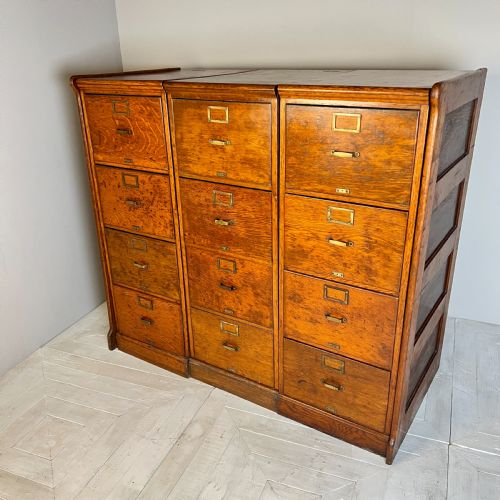 Vintage Oak Twelve Drawer Filing Cabinet