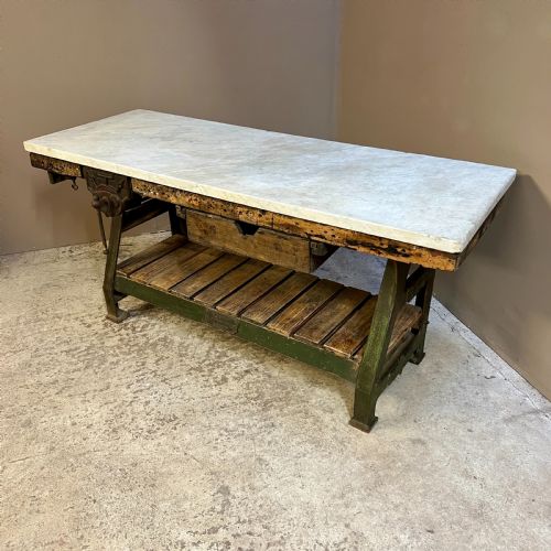 Victorian Iron & Marble Kitchen Prep or Console Table