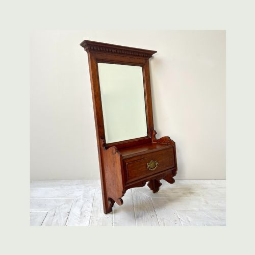 Edwardian Mahogany Wall Mirror with Drawer