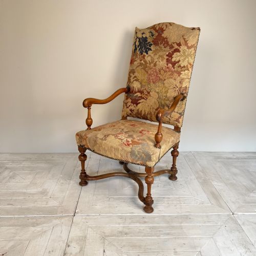 C19th Continental Walnut Tapestry Armchair