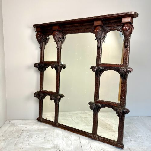 Large Antique Anglo-indian Carved Elephant Mirror