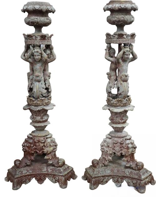 Pair of French Iron Candle Sticks