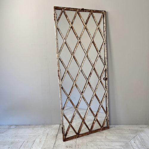 Large Vintage Cast Iron Diamond Window Mirror