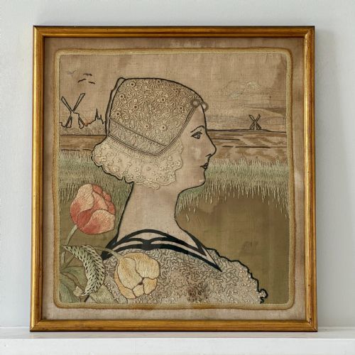 Antique Dutch Silk Embroidery of Queen Wilhelmina