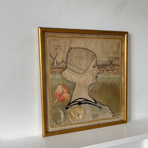 fig 1. Antique Dutch Silk Embroidery Of Queen Wilhelmina