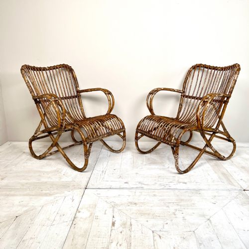Pair of French Vintage Bamboo Armchairs