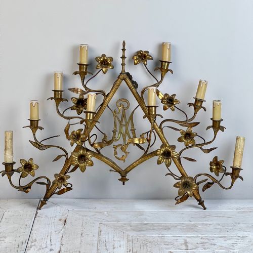 Large French Ecclesiastical Brass Wall Sconce