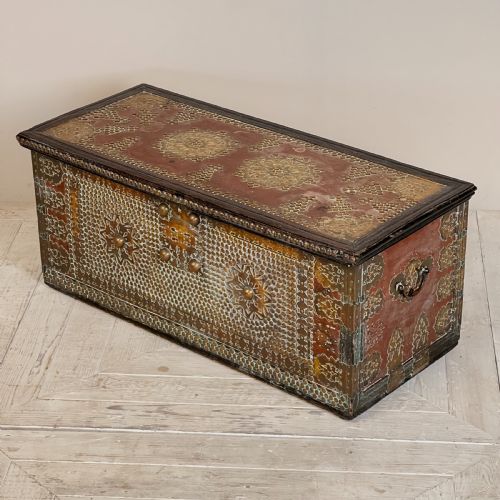 A Fine Antique Hardwood Brass Bound and Studded Zanzibar Chest or Trunk