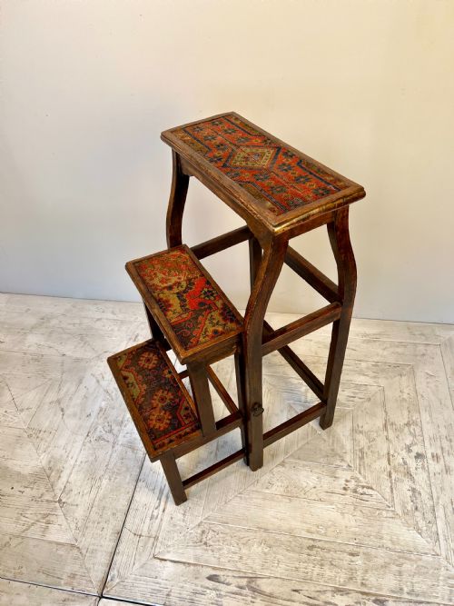 Arts & Crafts Kilim Covered Folding Library Steps