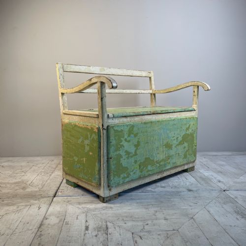 A Vintage Painted Storage Bench or Settle