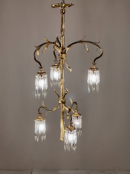 Continental Gilt Brass Six Arm Chandelier Circa 1910