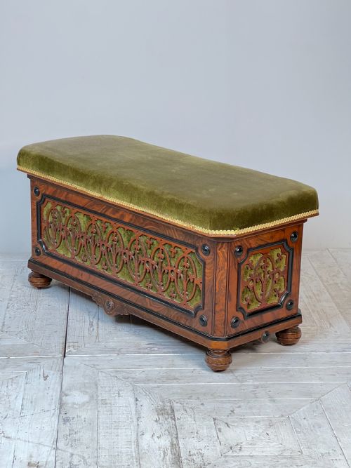 A Victorian Burr Walnut and Ebonised Ottoman