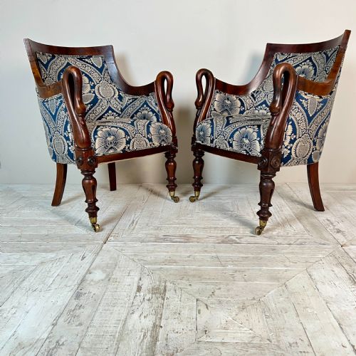 A Pair of William IV Mahogany Swan Neck Armchairs
