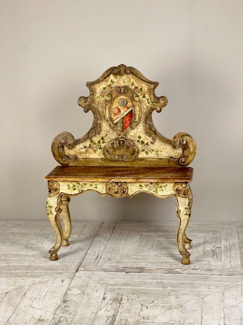 Antique Italian Baroque Polychrome Painted Seat or Bench